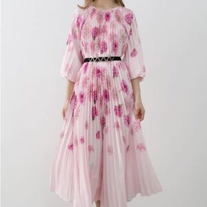 CHICWISH BLOSSOMING DAY WATERCOLOR PLEATED MAXI DRESS IN PINK